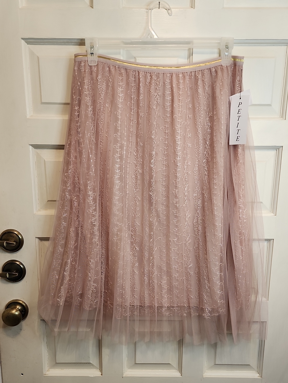METEOWEAR XL Petite Blush Pink Tulle A-Line Lace Net 3 Layer Skirt